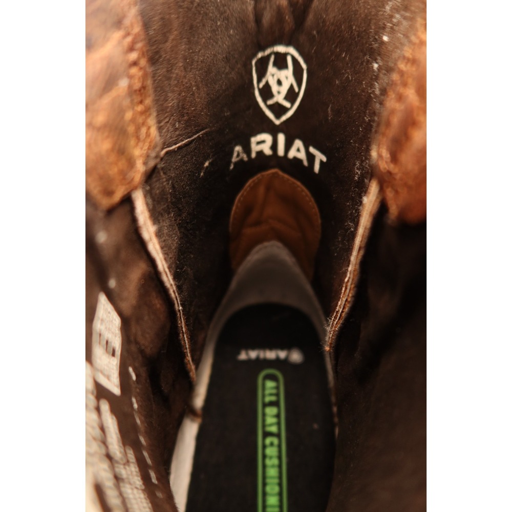 Ariat Brown Leather Western Cowboy Boots Men's 9.5 D Square Toe USA flag detail - Picture 4 of 8